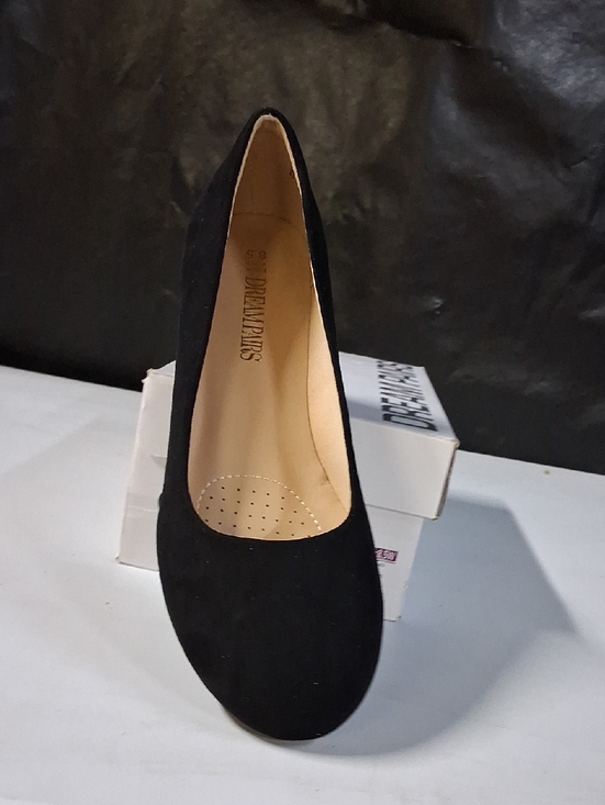 black suede wedge heel pump